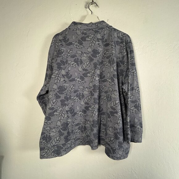 Lands' End Womens Blue Leaf Print Cotton Blend Pullover Top 2X 20W-22W Casual - Picture 2 of 9
